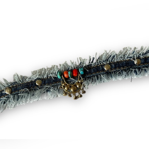 Upcycled Denim Bracelet with Turquoise and Cornelian Stones & silver charm. - Picture 4 of 4